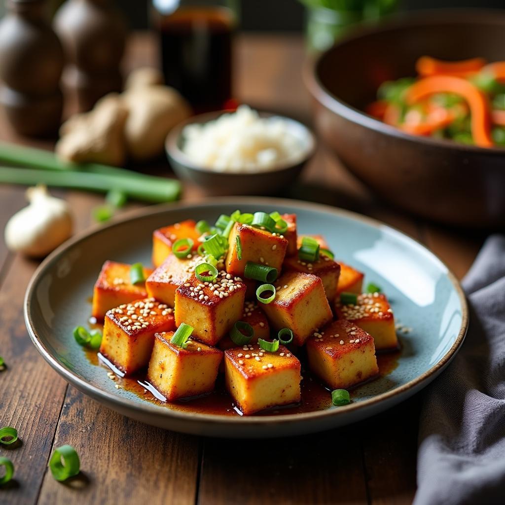 Golden Crispy Tofu with Sesame Soy Glaze