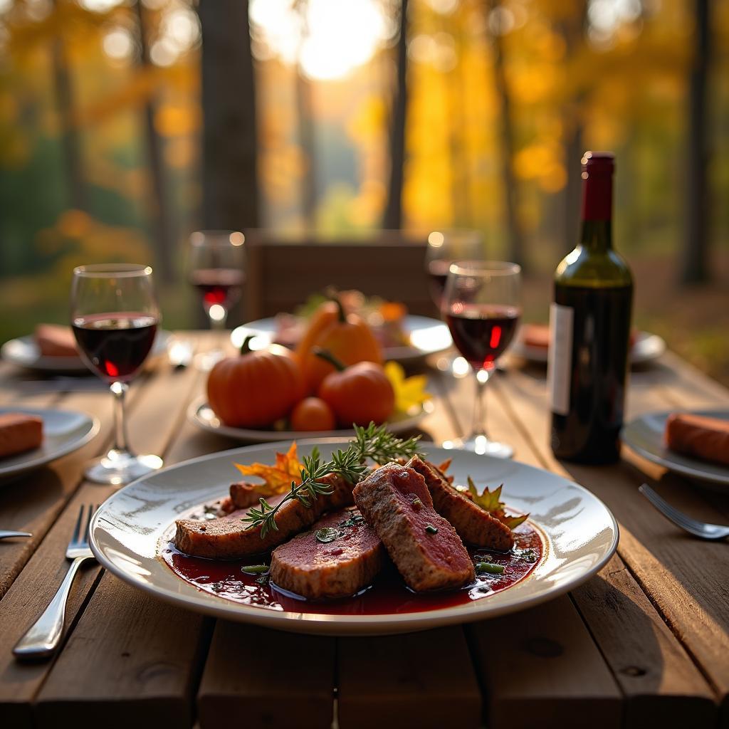 Savory Game Meat Medley with Herb-Infused Red Wine Reduction