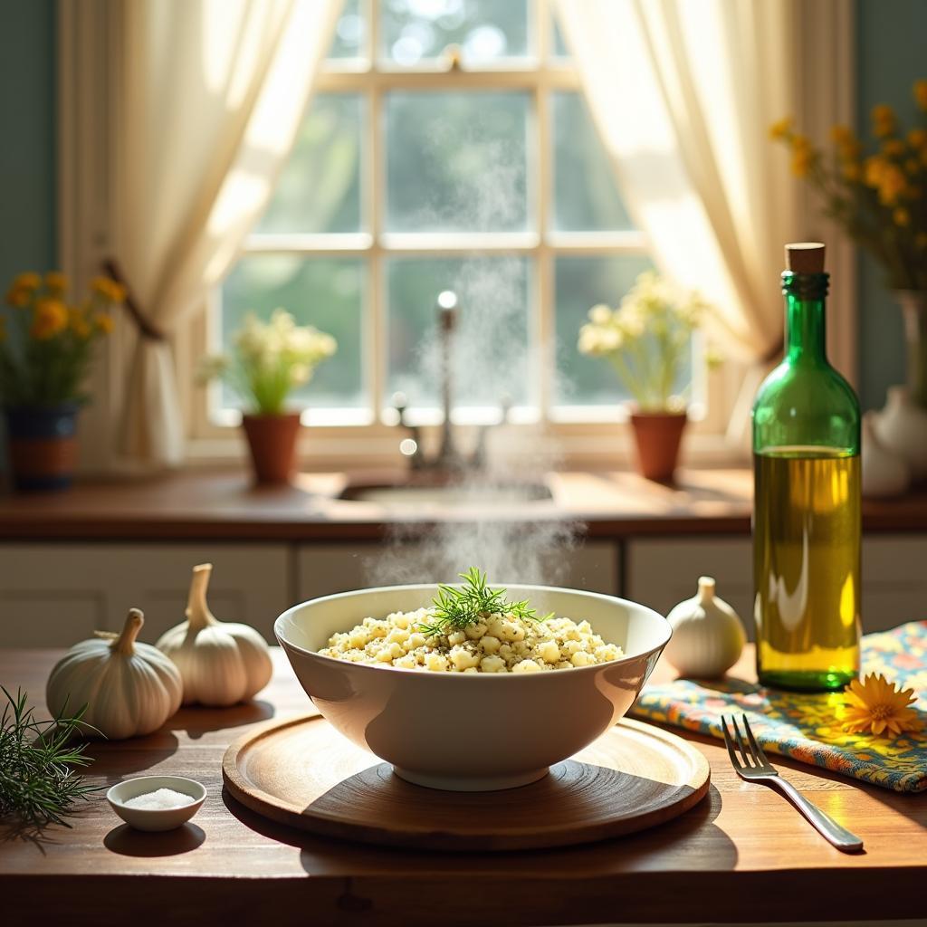 Whimsical Herb-Infused Grits with Roasted Garlic and Goat Cheese