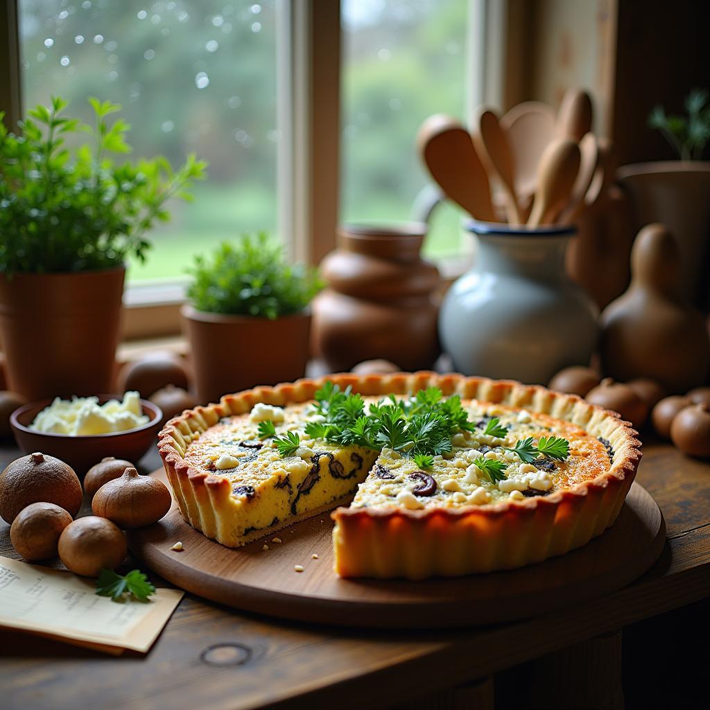 Whimsical Wild Mushroom and Goat Cheese Quiche