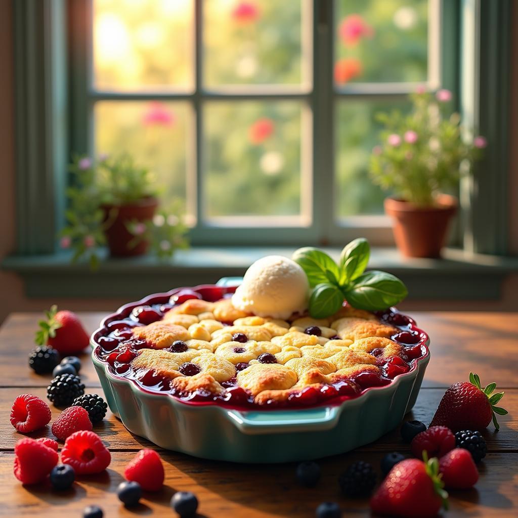 Whimsical Berry & Basil Cobbler