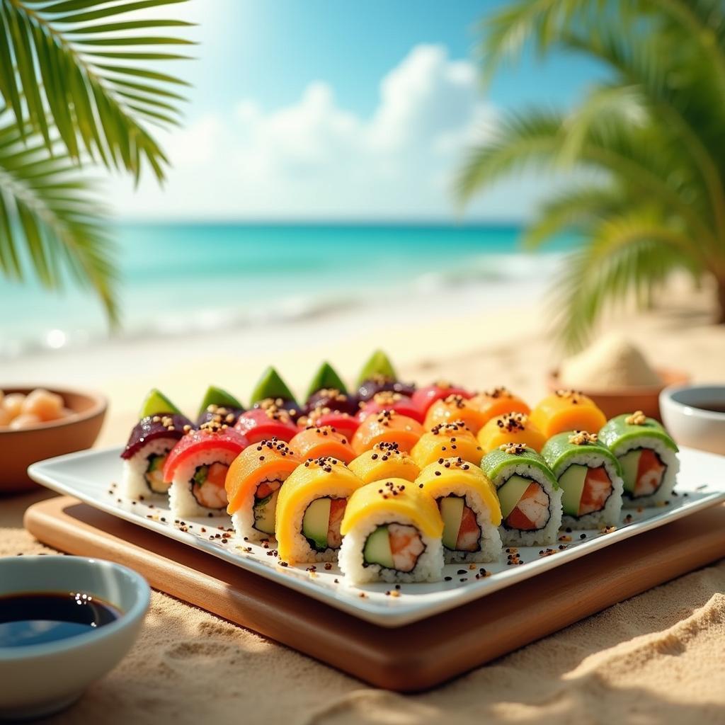 Rainbow Sushi Rolls with Avocado and Mango Tango