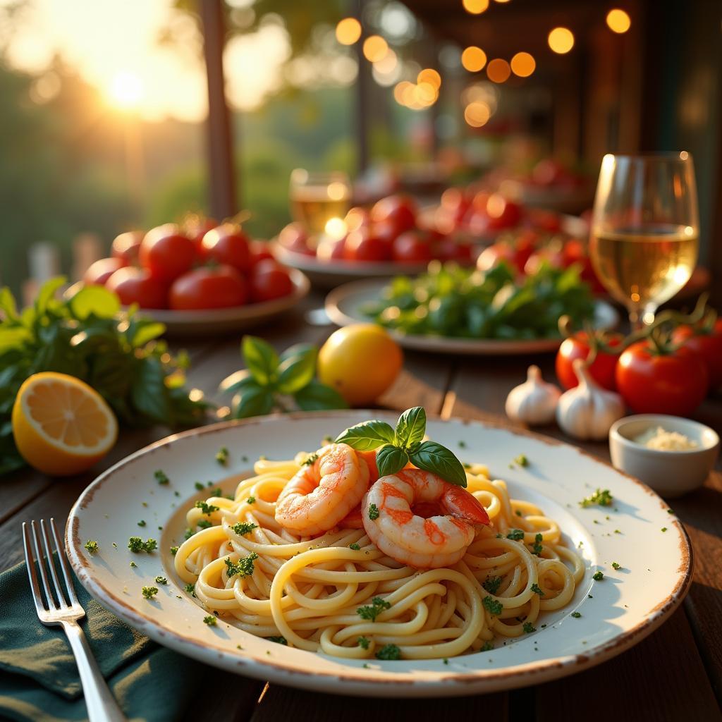 Twisted Lemon Basil Fettuccine with Spicy Garlic Shrimp