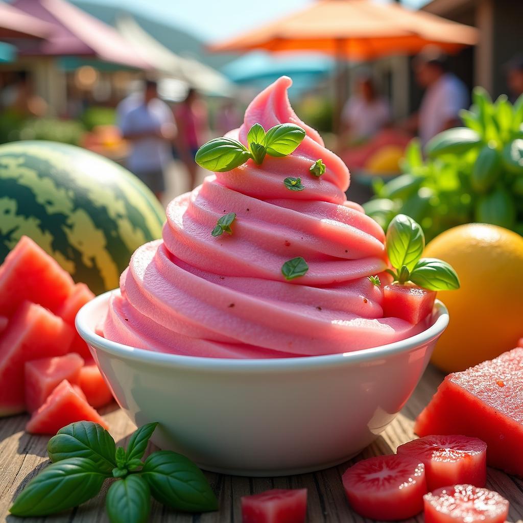 Whimsical Watermelon Basil Frozen Yogurt