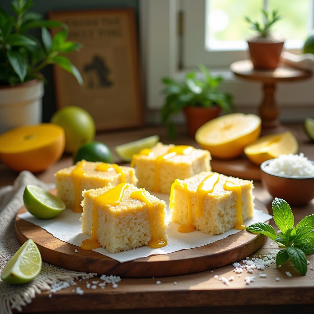 Exotic Coconut-Mango Rice Cakes with a Zesty Lime Drizzle