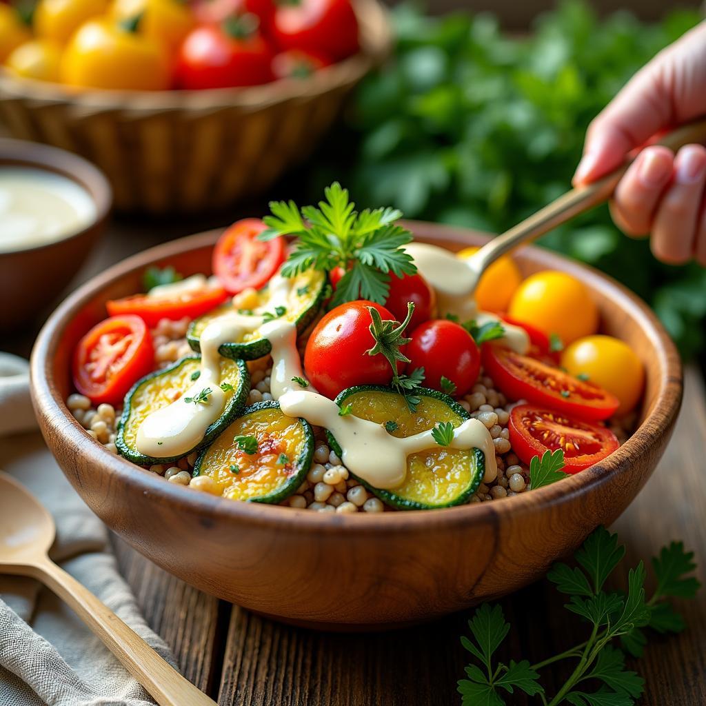 Barley Bliss Bowl with Roasted Veggies and Tahini Drizzle