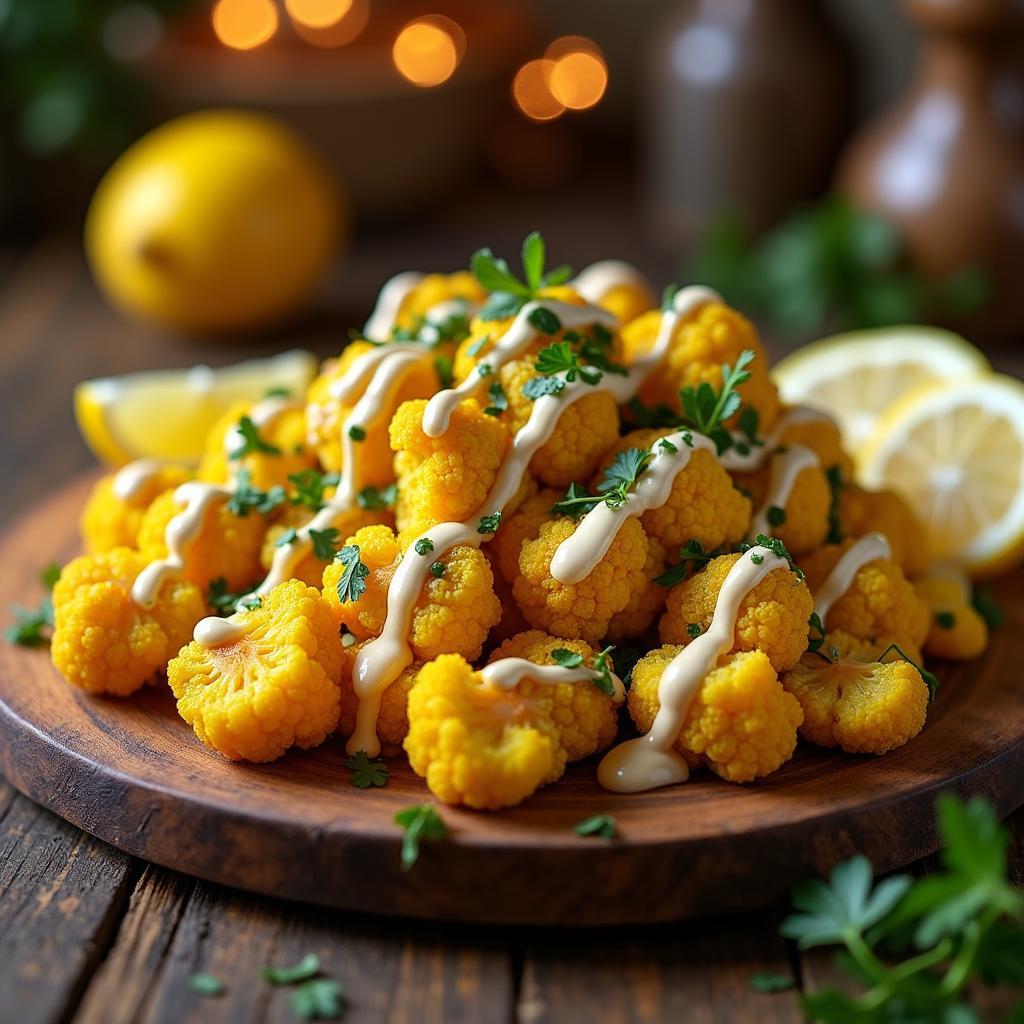 Golden Turmeric Roasted Cauliflower with Tahini Drizzle