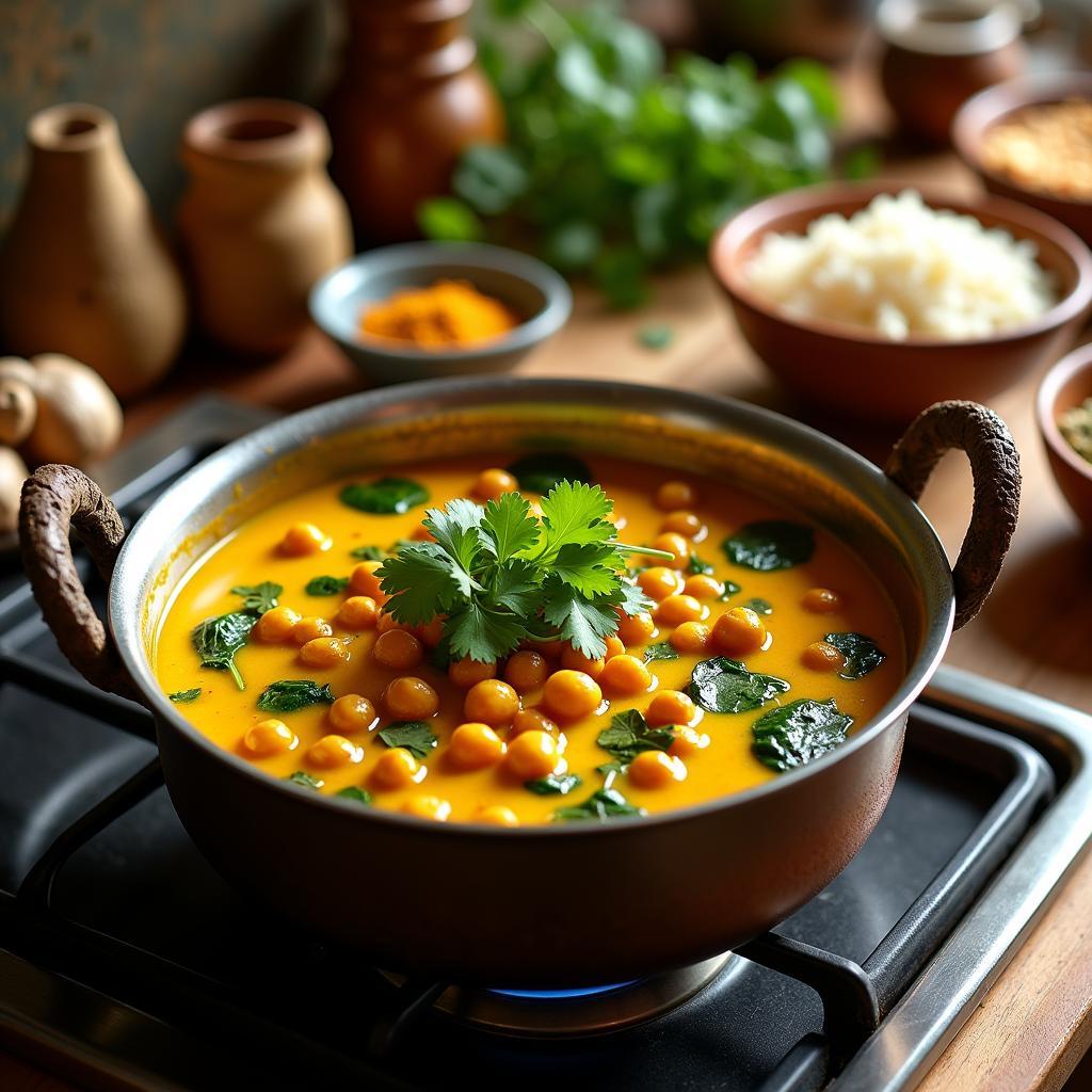 Golden Coconut Curry with Chickpeas and Spinach