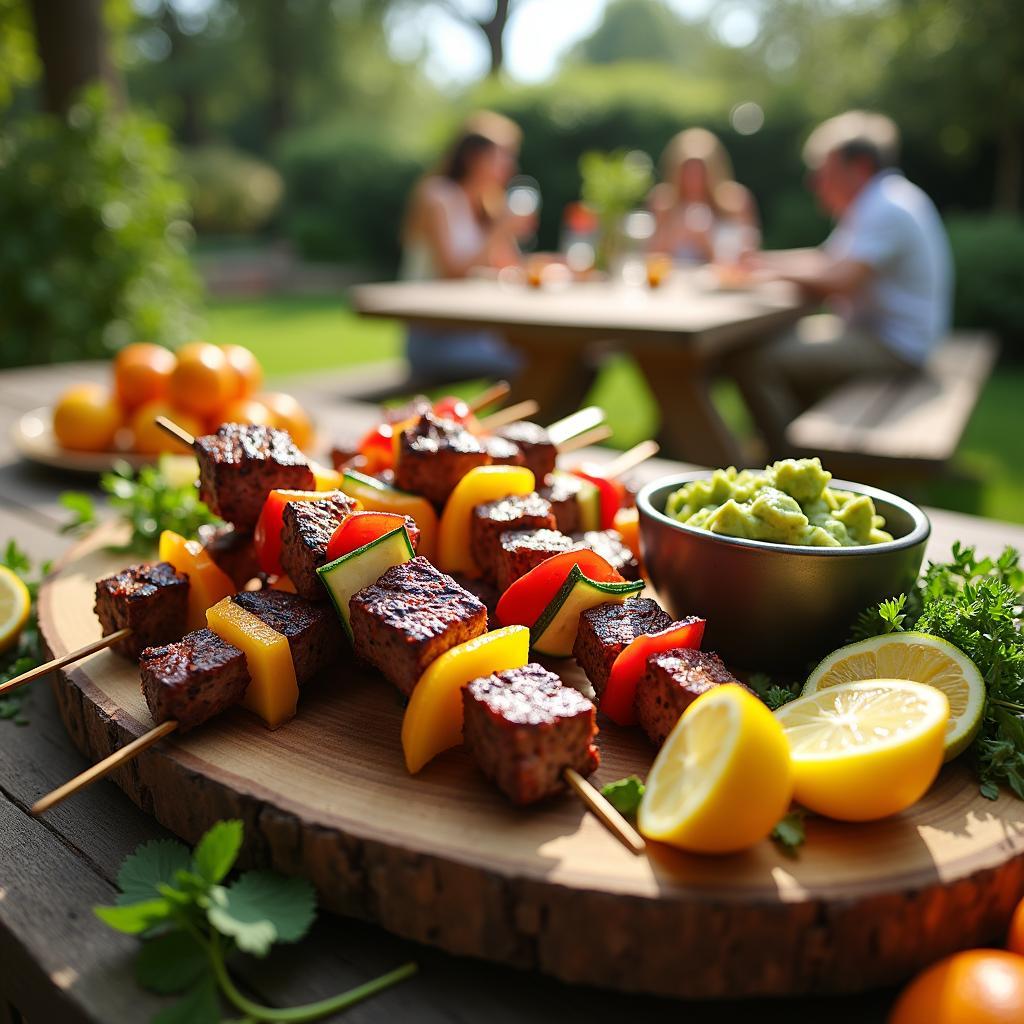 Spiced Citrus Beef Skewers with Avocado Mint Salsa