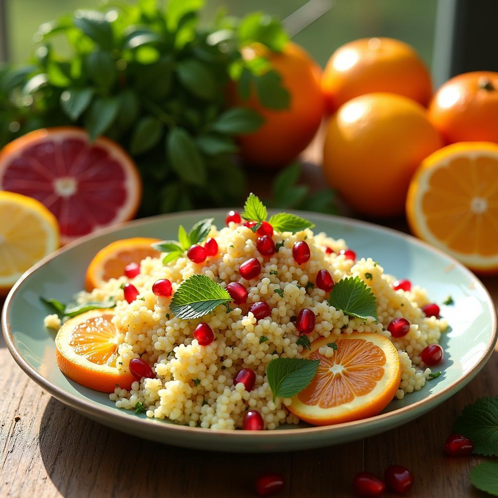 Exotic Citrus Herb Couscous with Pomegranate Seeds