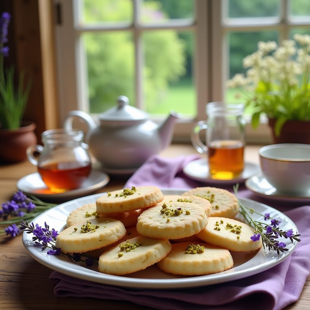 Lavender Honey Shortbread with Pistachios