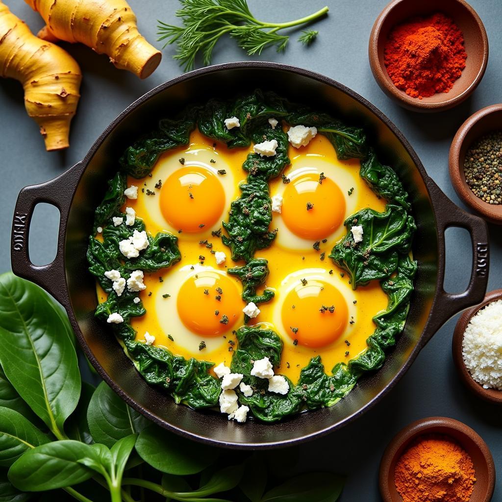 Golden Turmeric Egg Skillet with Spinach and Feta