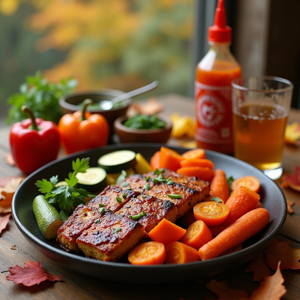 Spicy Maple-Glazed Tempeh with Roasted Vegetables