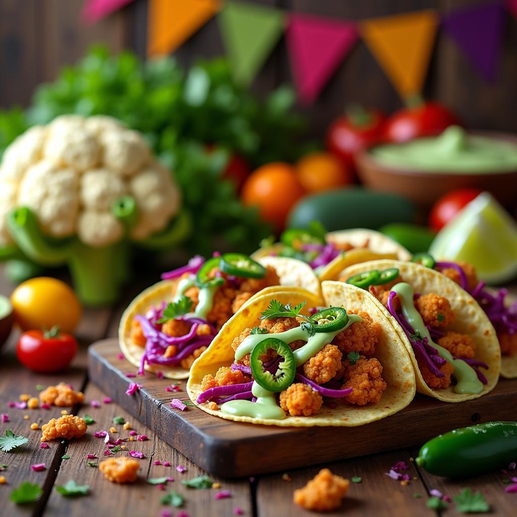 Colorful Cauliflower Tacos with Avocado Lime Sauce