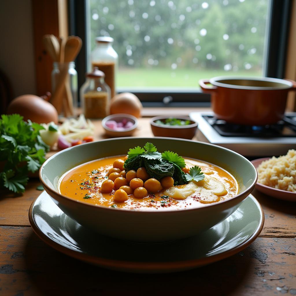 Spicy Coconut Curry with Roasted Chickpeas and Spinach