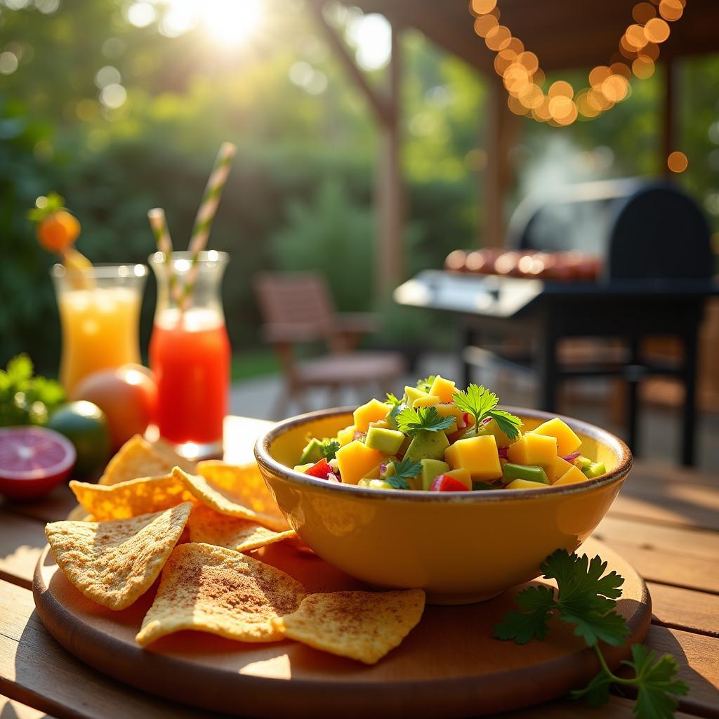 Spicy Mango Avocado Salsa with Cinnamon Tortilla Chips