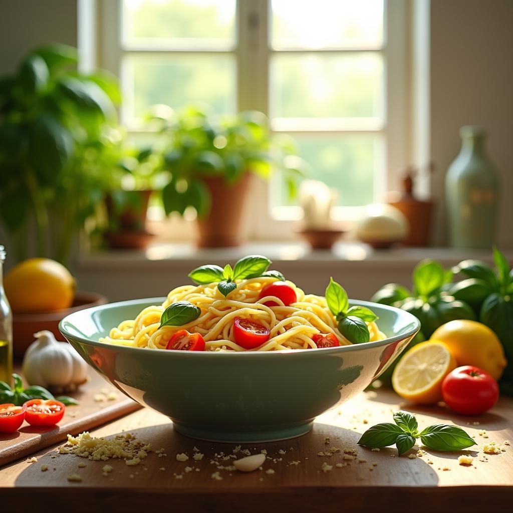 Whimsical Lemon Basil Noodles with Cherry Tomatoes