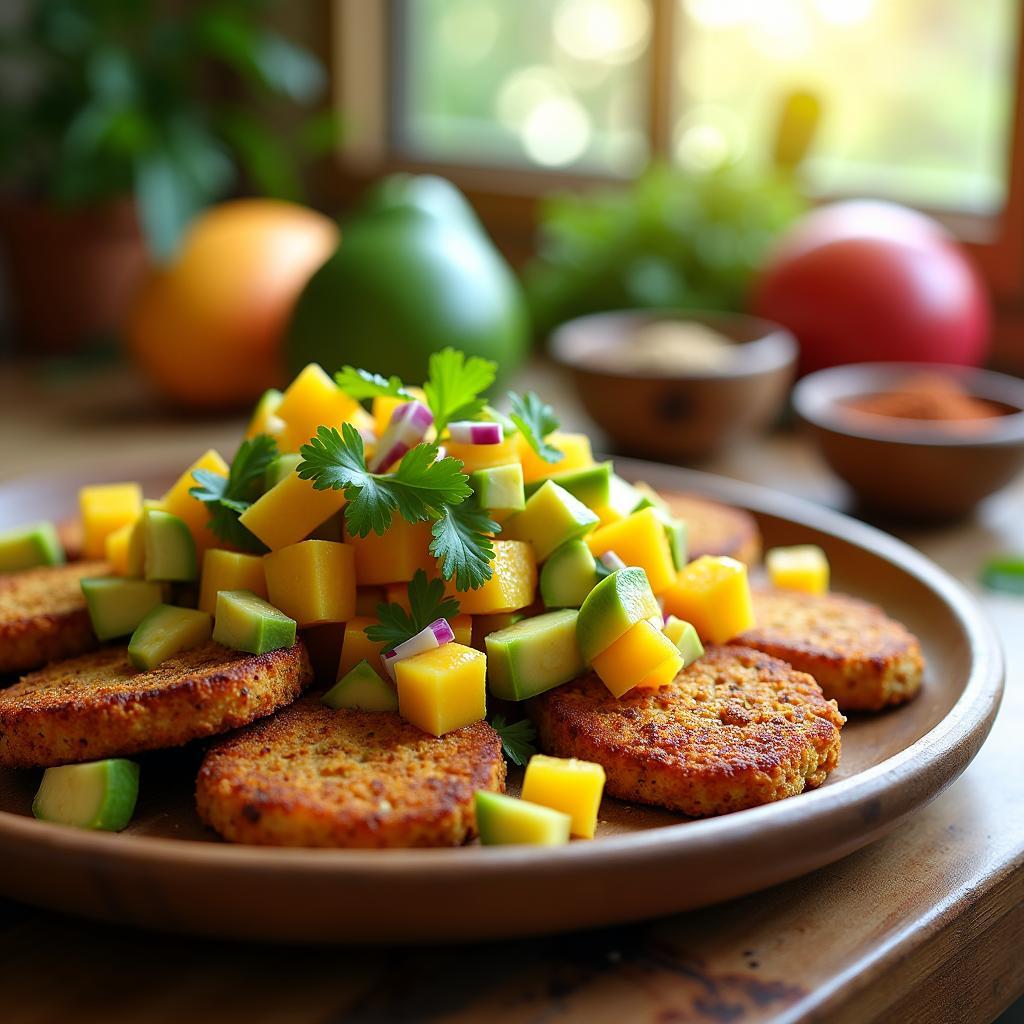 Spiced Maple-Glazed Tempeh with Avocado Mango Salsa