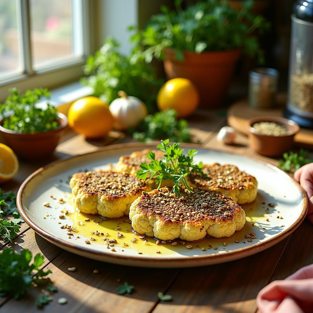 Whimsical Seed & Herb Crusted Cauliflower Steaks In a small,…