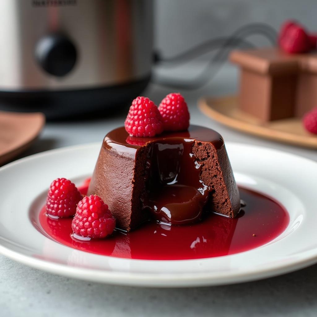 Modern Chocolate Fondant with Raspberry Coulis Ingredients 200g dark chocolate…