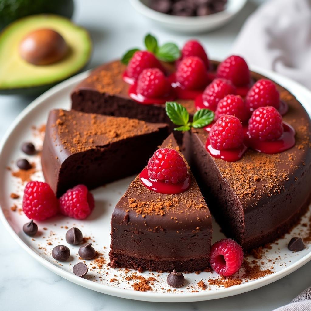 Chocolate Avocado Torte with Raspberry Coulis