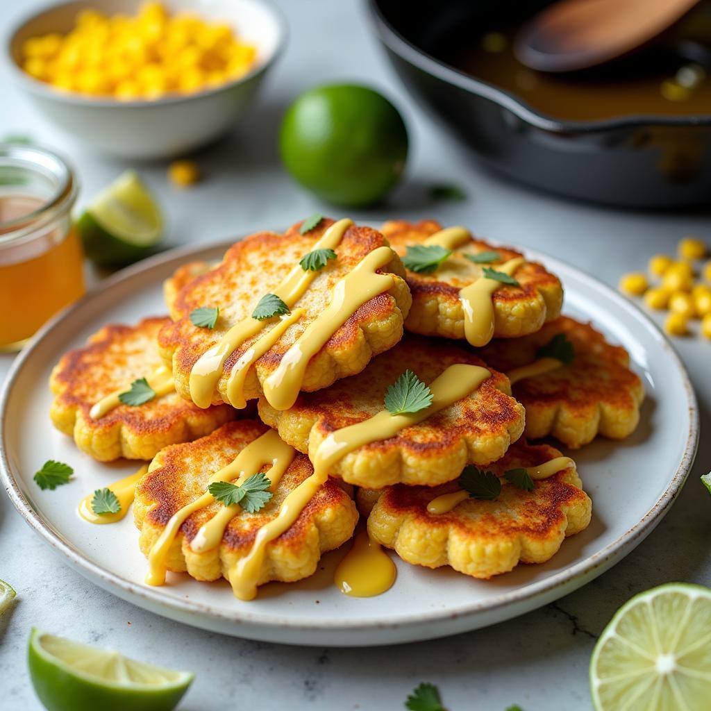 Golden Corn Fritters with a Zesty Lime Drizzle