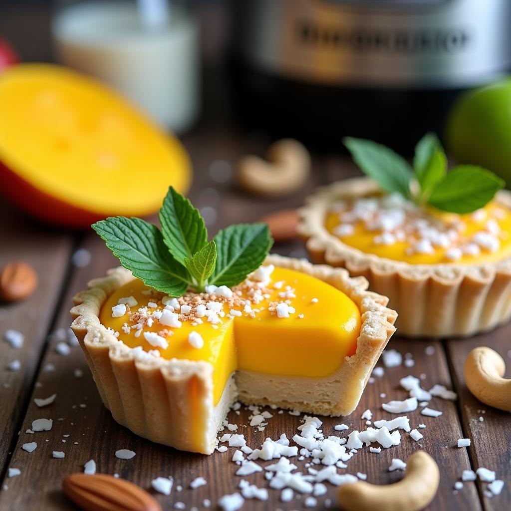 Exotic Mango & Coconut Tartlets with Spiced Cashew Cream