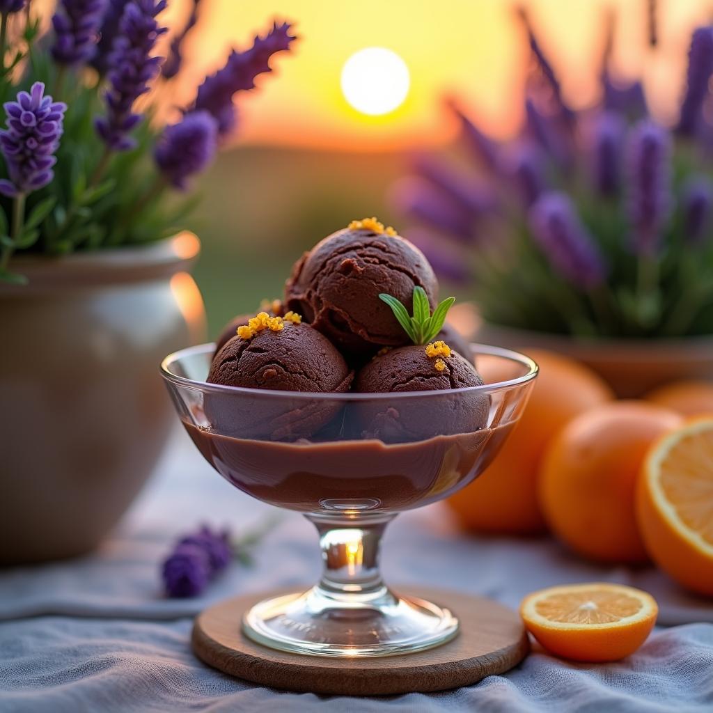 Chocolate and Lavender Sorbet with Spiced Citrus Zest