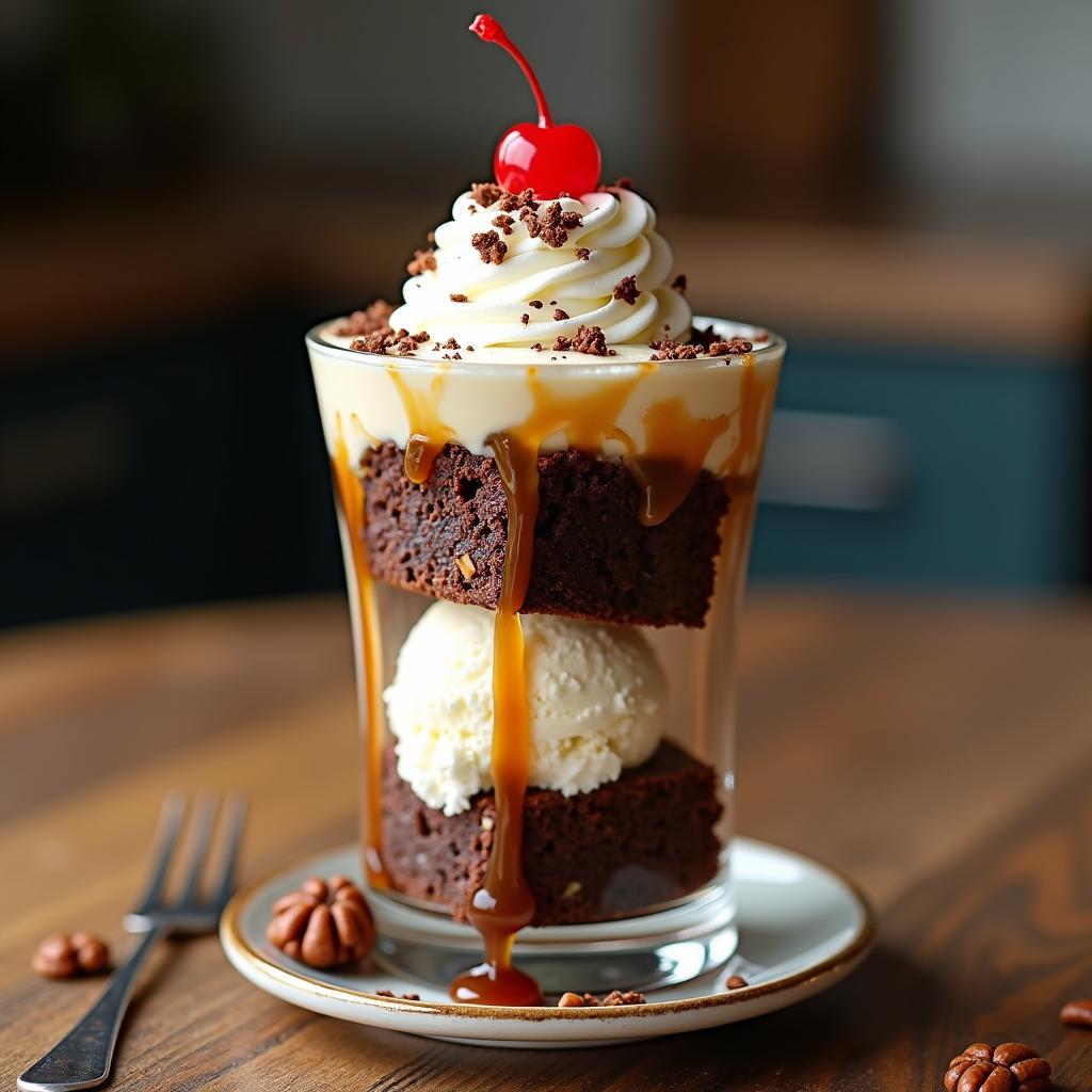 Decadent Brownie Sundae with Salted Caramel Sauce Growing up, Sundays…