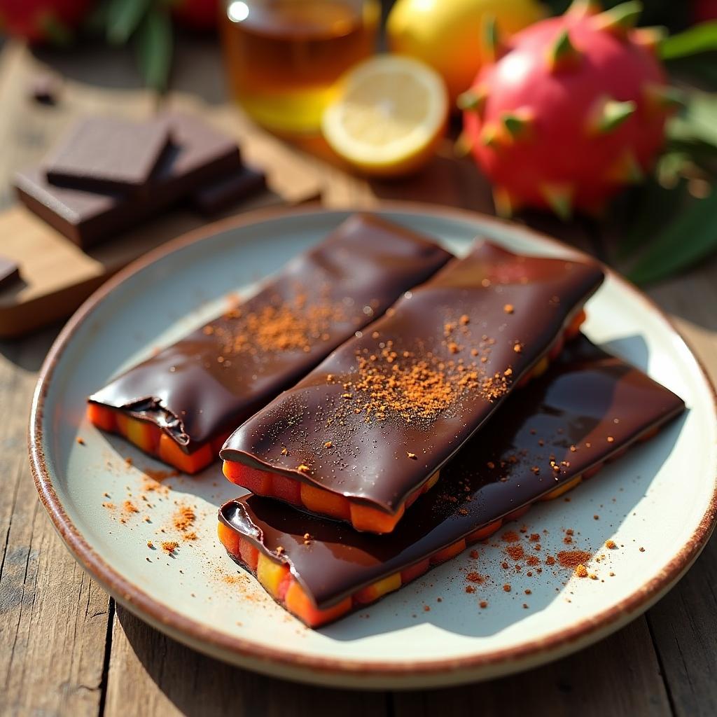 Chocolate-Covered Exotic Fruit Leather with Spicy Chili Infusion