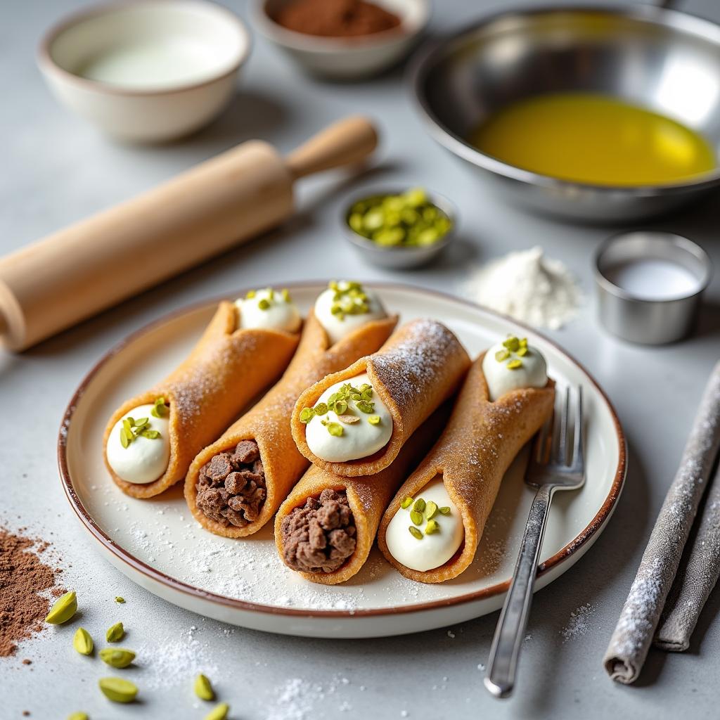 Vegan Pistachio Cannoli with Cardamom Cream