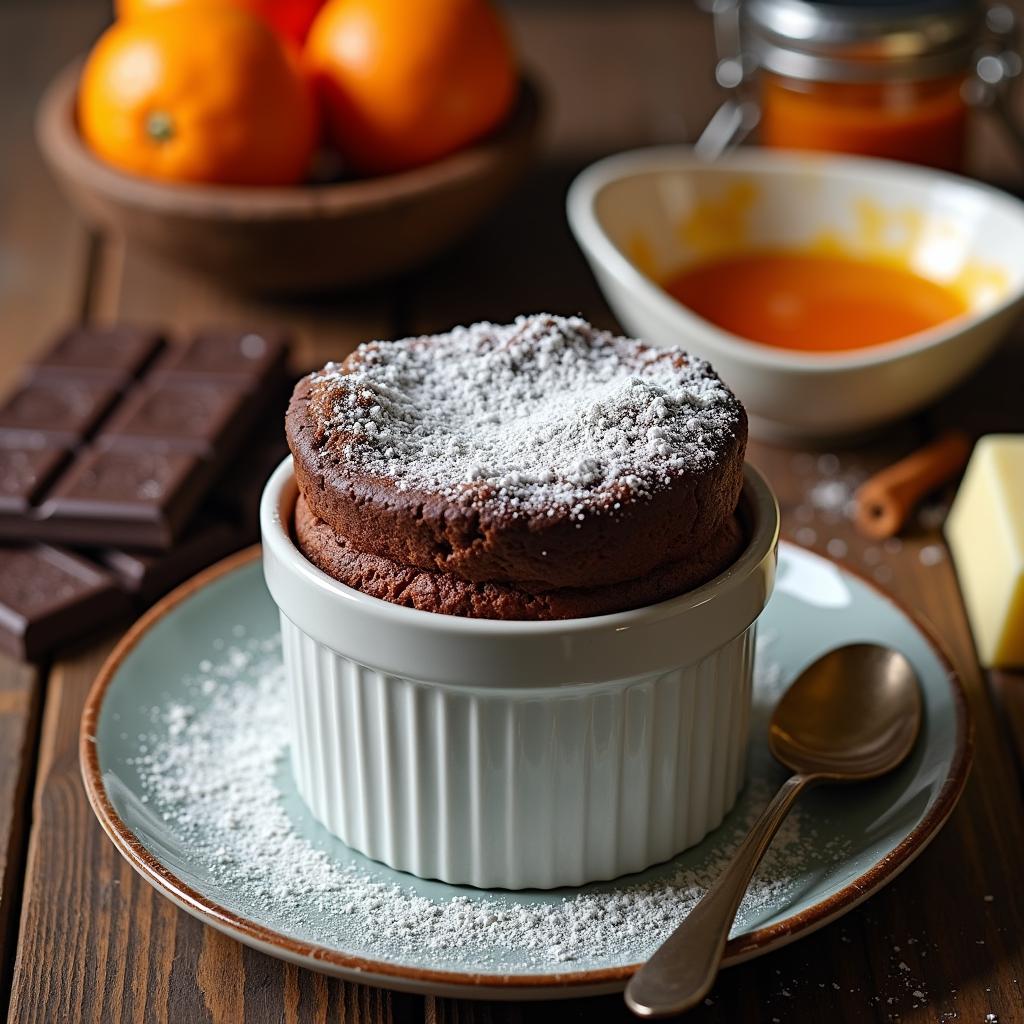 Chocolate Cardamom Soufflé with Spiced Orange Glaze