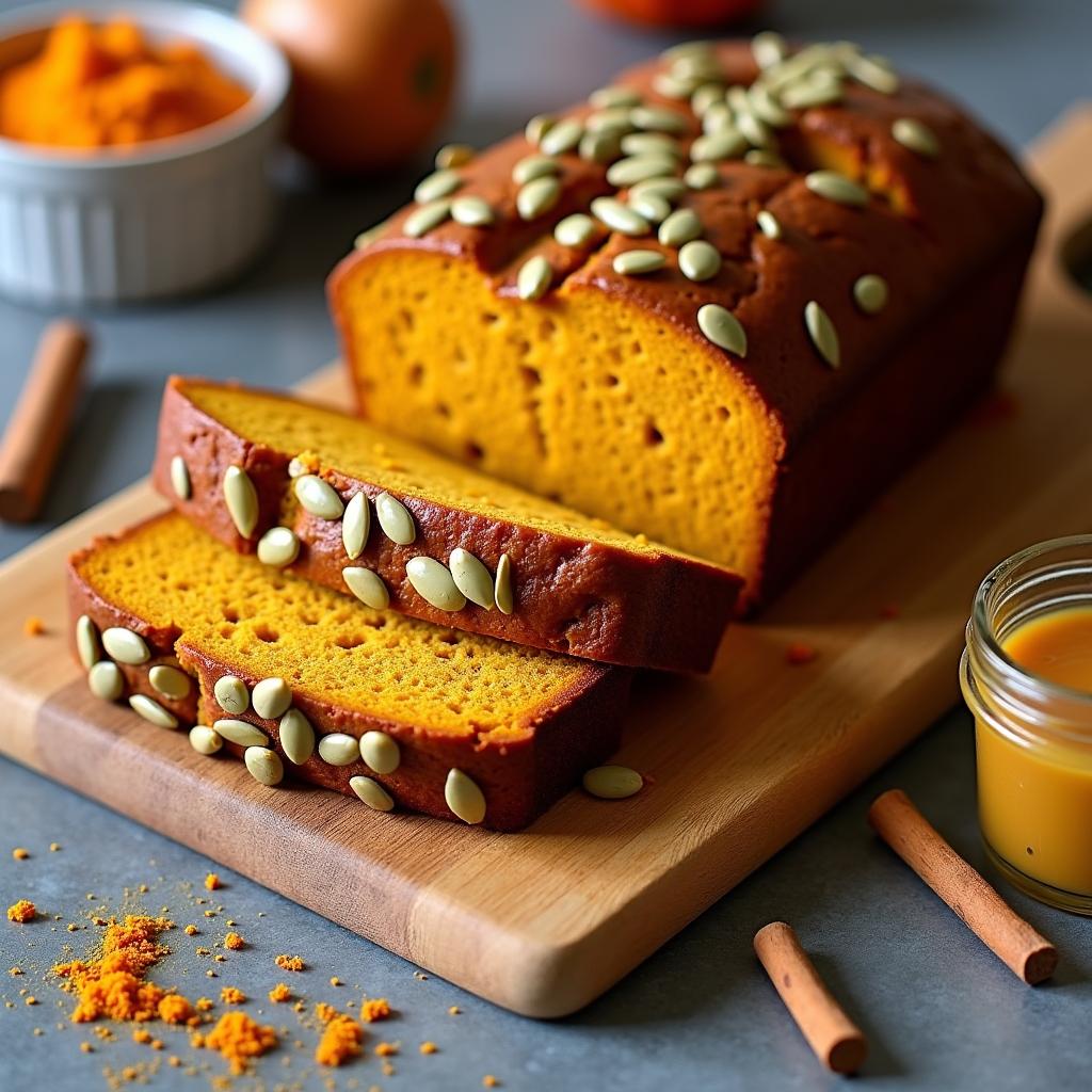 Spiced Pumpkin Seed Bread with Maple Tahini Drizzle