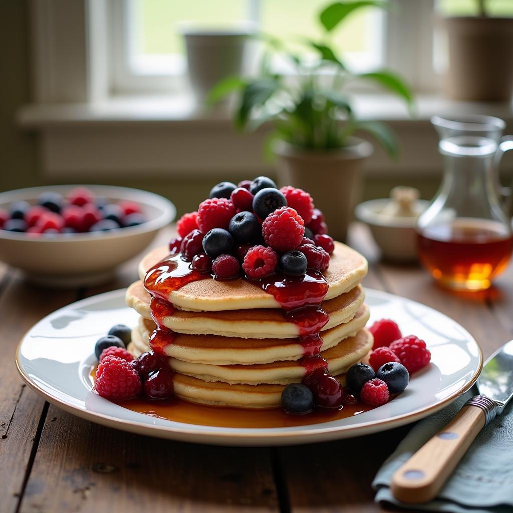 Hearty Buttermilk Pancakes with Seasonal Berry Compote