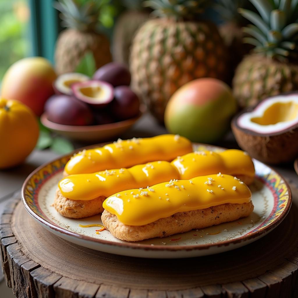 Exotic Mango-Coconut Éclair with Passion Fruit Glaze