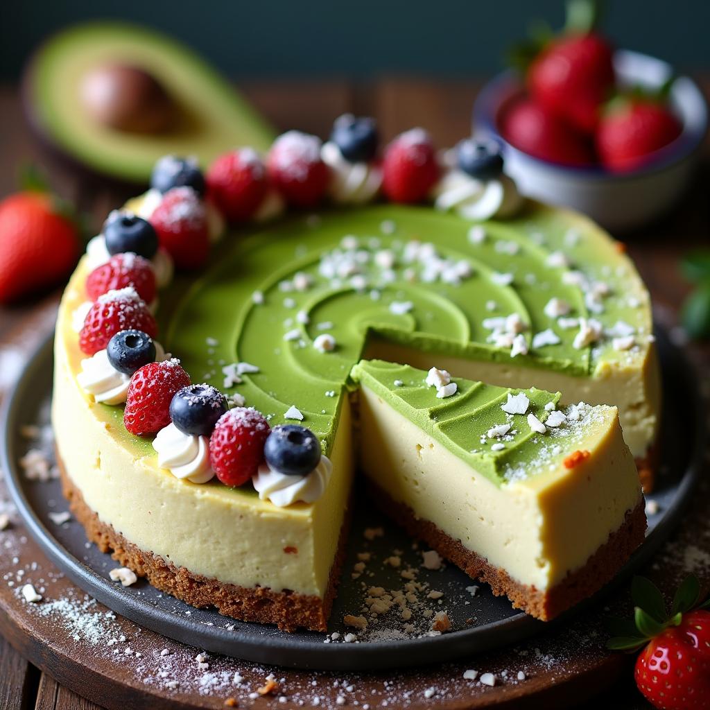 Avocado Coconut Cheesecake with Matcha Swirl