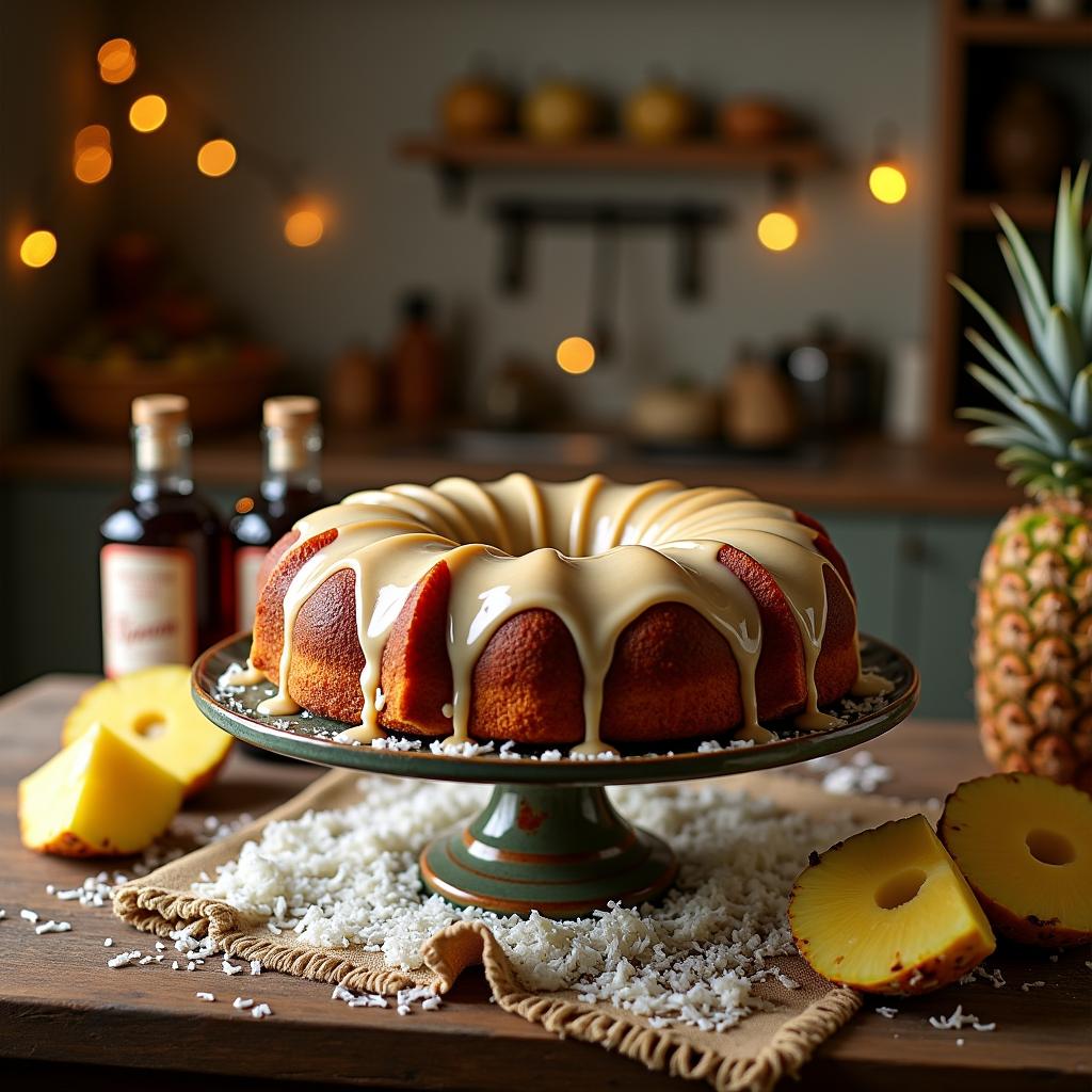 Caribbean Coconut Rum Cake with Pineapple Glaze