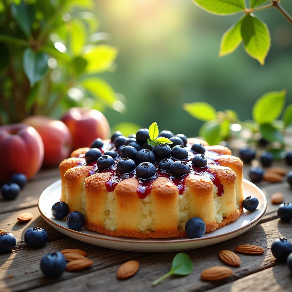 Chia Seed and Almond Flour Gâteau with Blueberry Compote