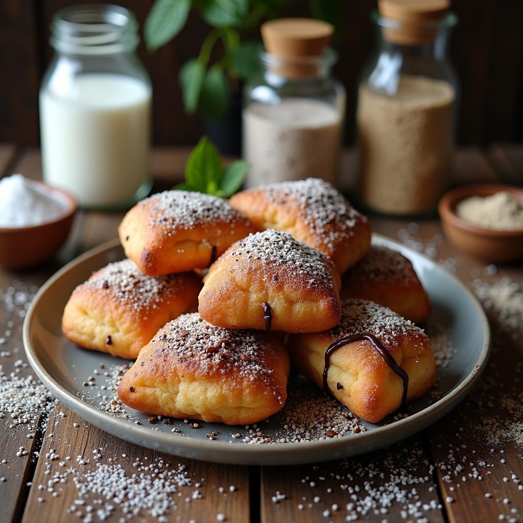 Chia Seed Beignets with Dark Chocolate Drizzle