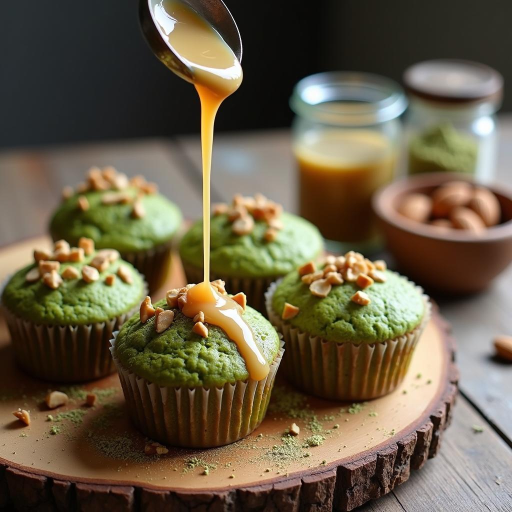 Chickpea Flour and Matcha Muffins with Maple Tahini Drizzle