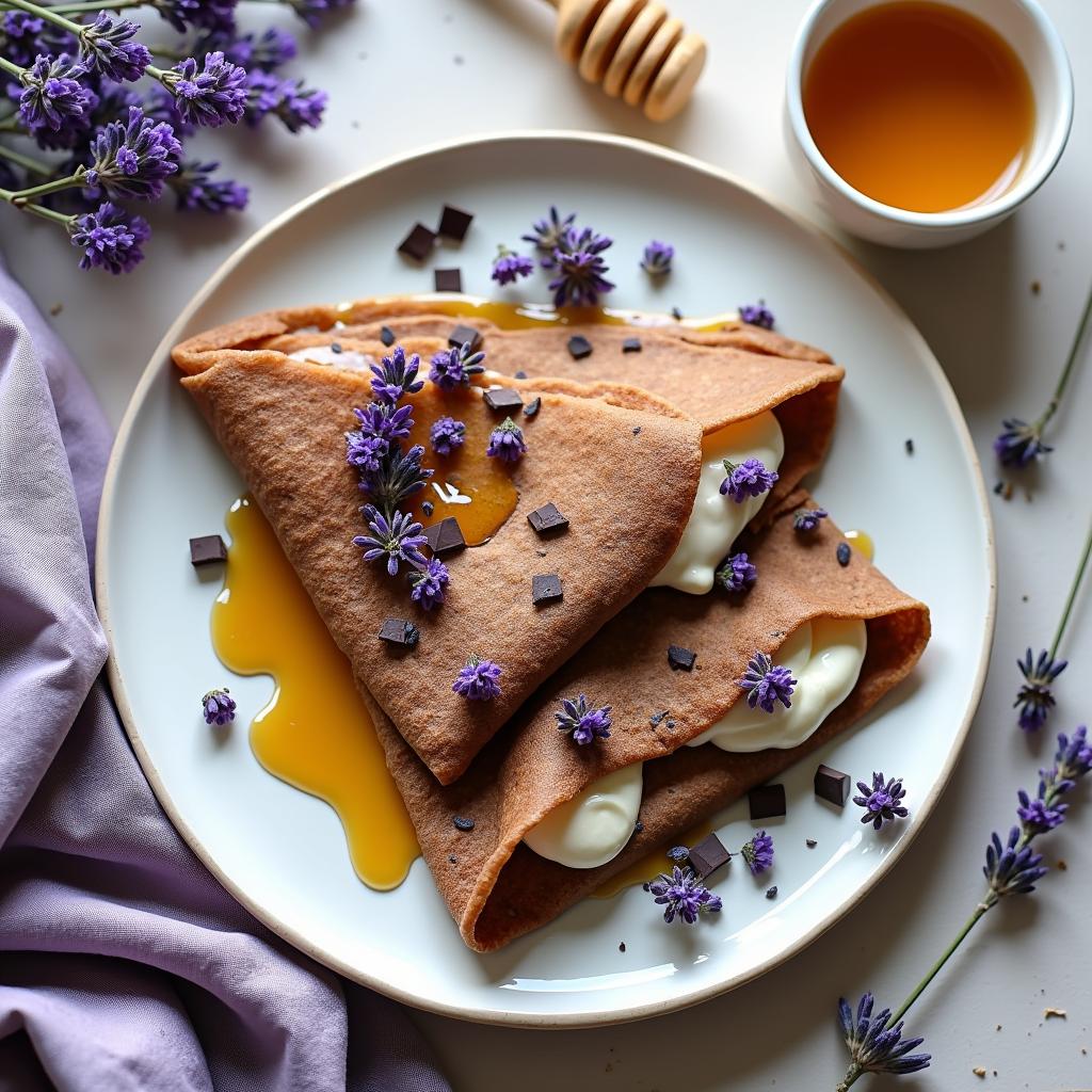 Chocolate and Lavender Crepes with Honeyed Goat Cheese