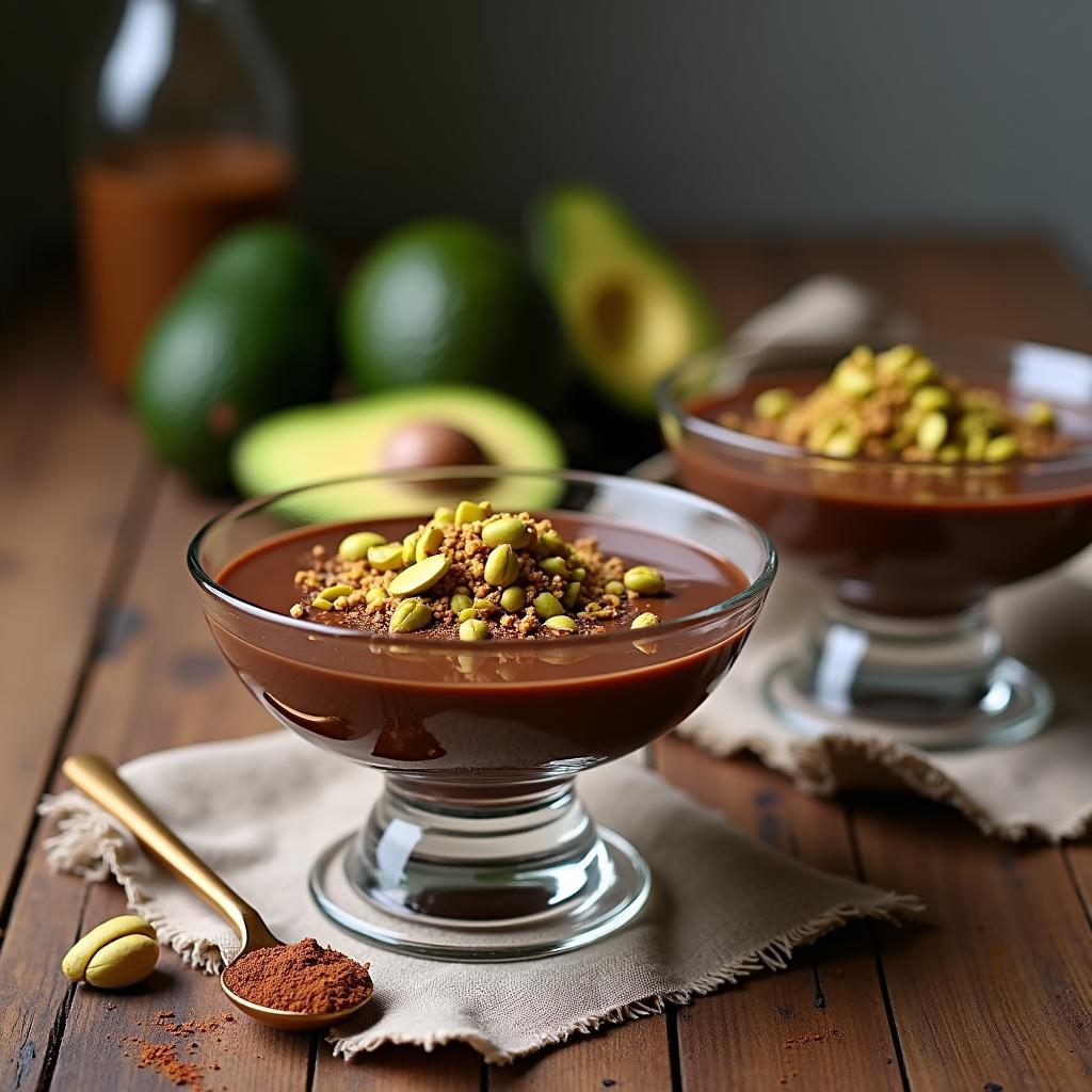 Chocolate Avocado Pudding with Cardamom and Pistachio Crumble