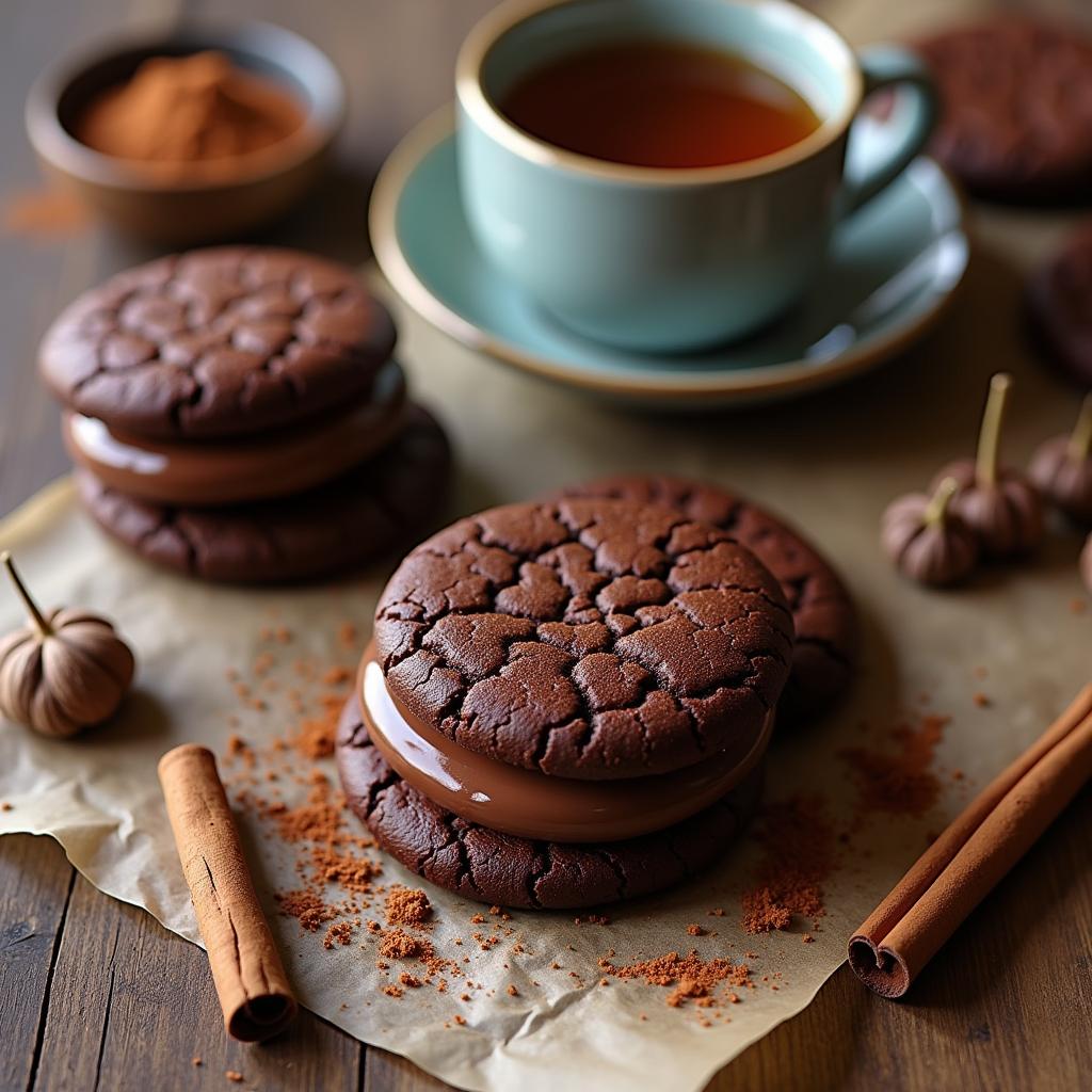 Chocolate-Cardamom Sandwich Cookies with Spiced Ganache