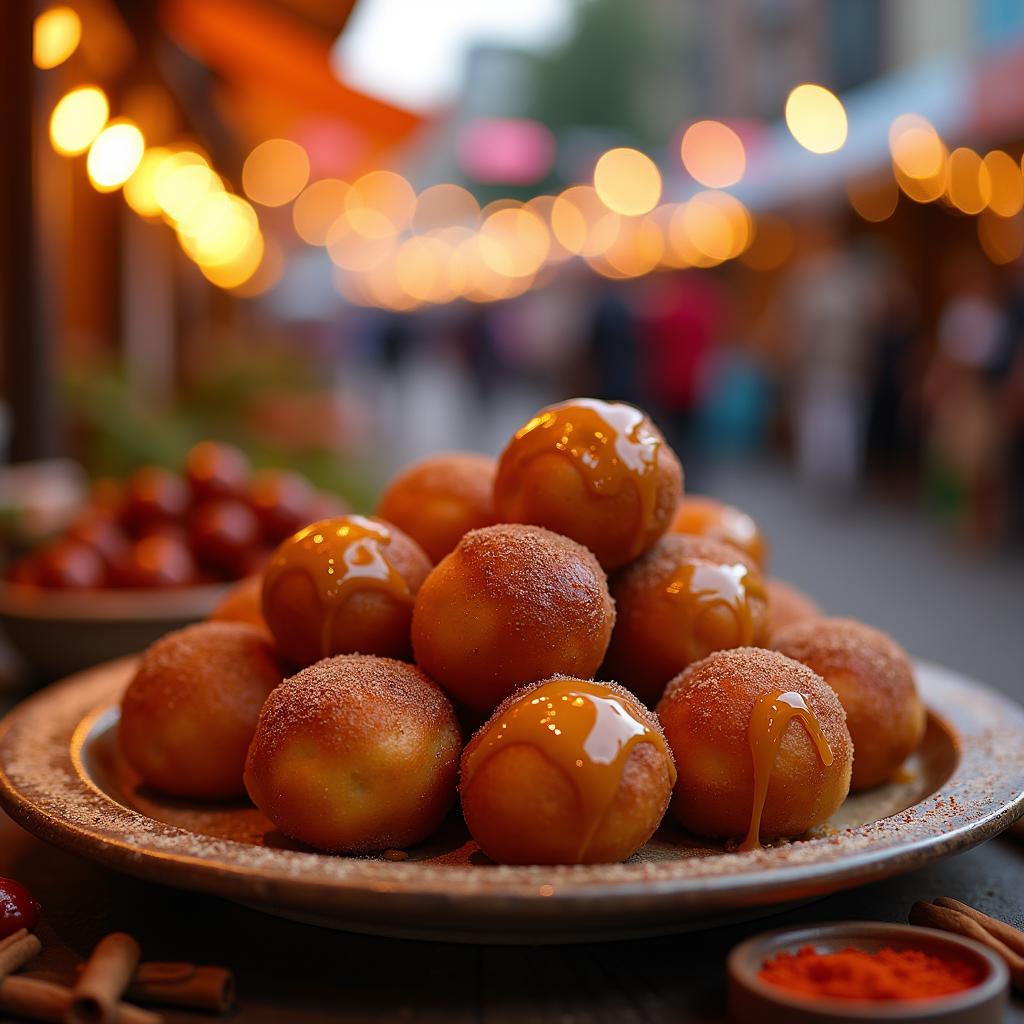 Chocolate-Chili Infused Donut Holes with Spiced Honey Drizzle