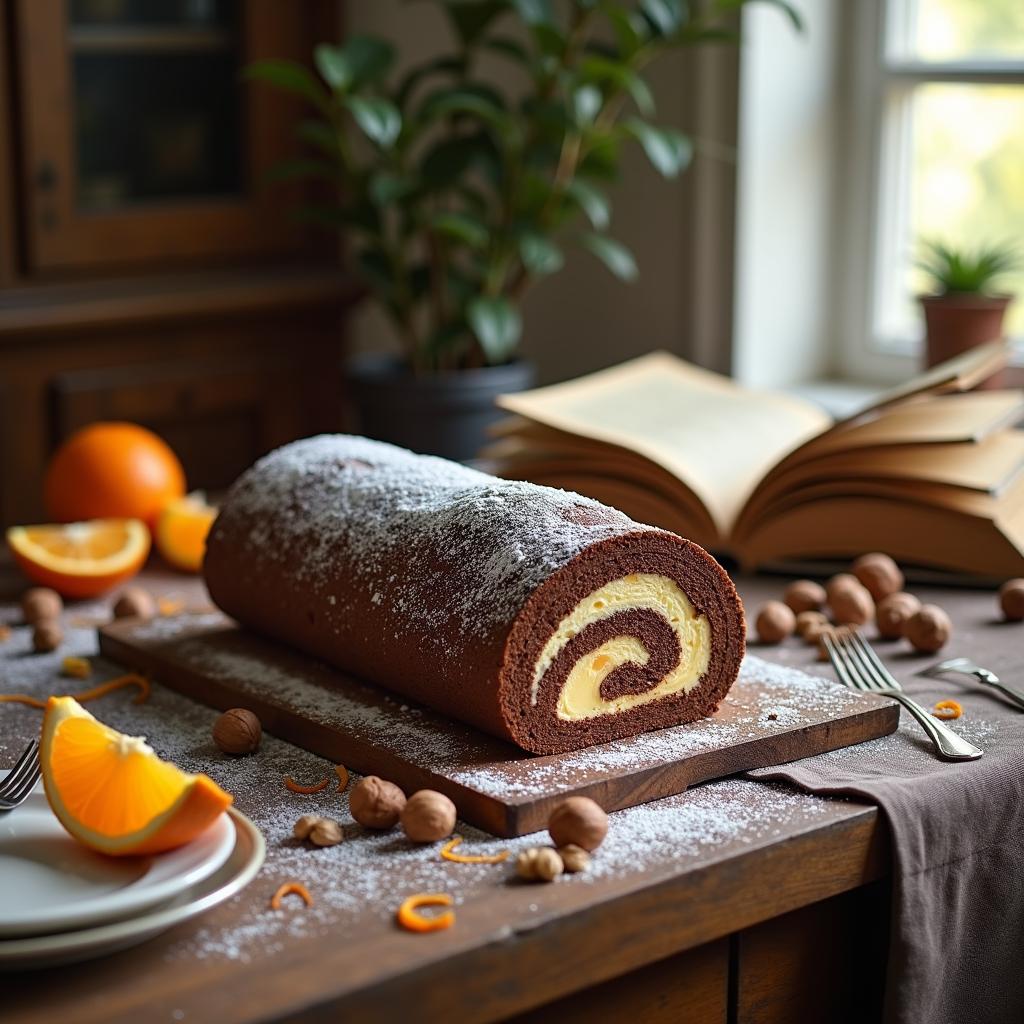 Chocolate Hazelnut Roulade with Whipped Orange Cream