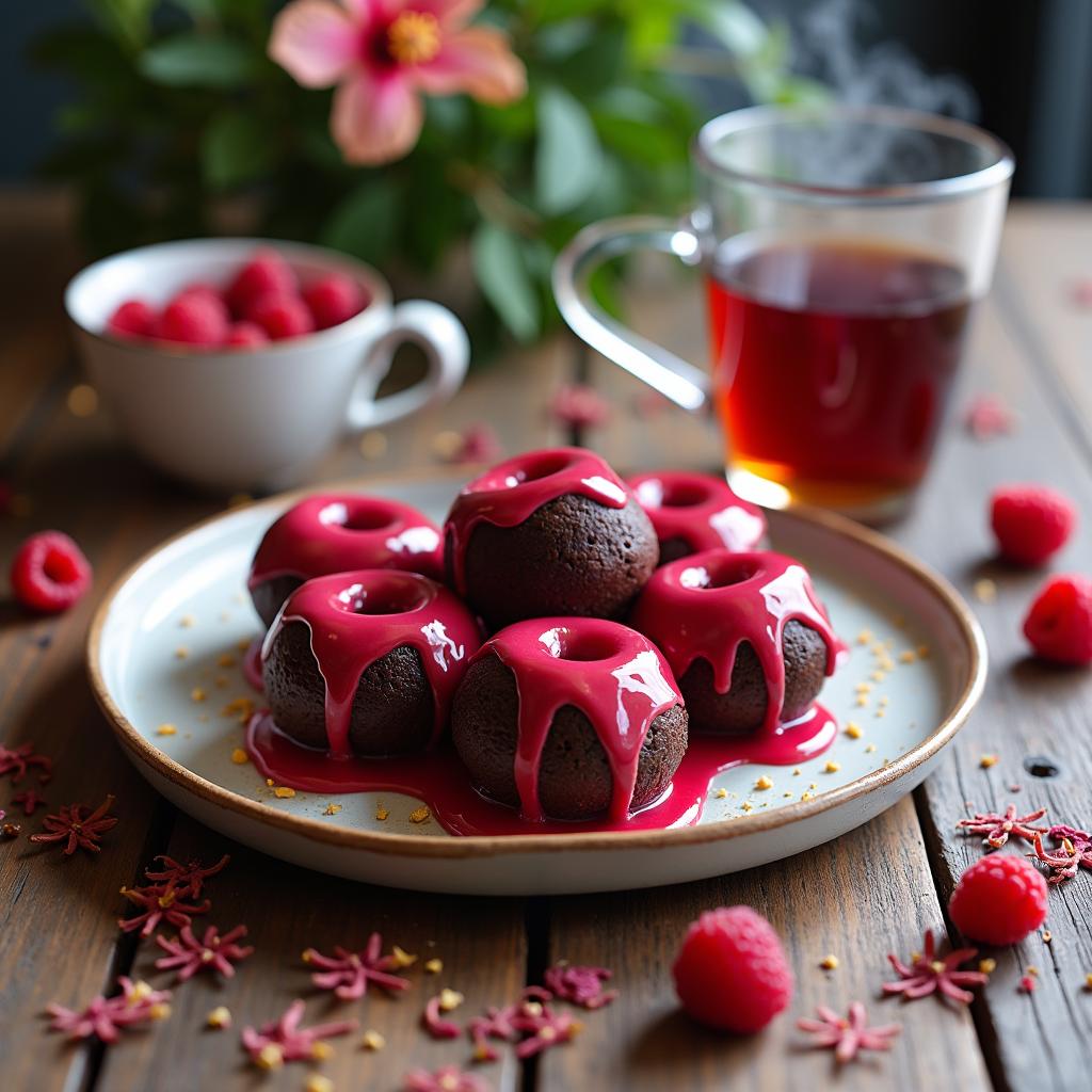 Chocolate Hibiscus Donut Holes with Raspberry Glaze