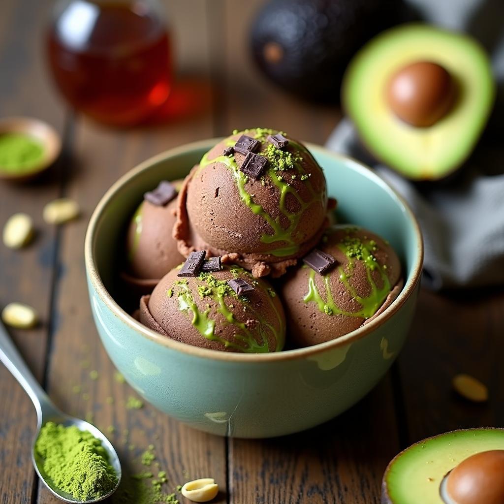 Chocolate-Infused Avocado Matcha Ice Cream