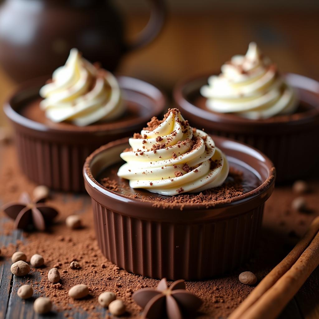 Chocolate-Infused Egg Custard with Cardamom Whipped Cream