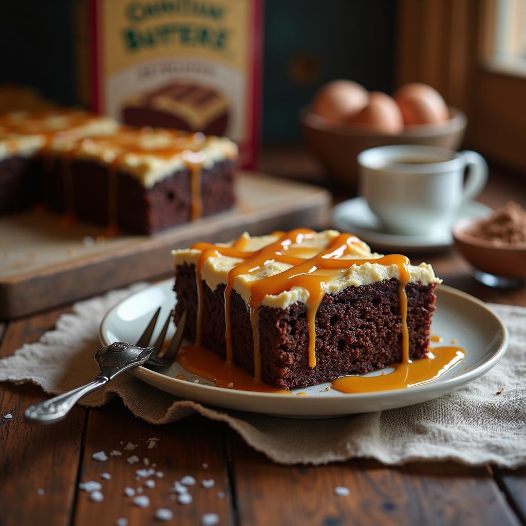 Chocolate-Infused Gooey Butter Cake with Sea Salt Caramel