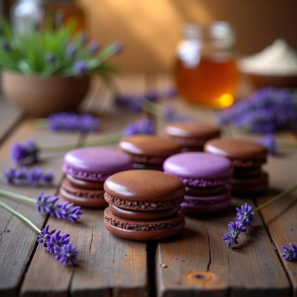 Chocolate-Infused Lavender Macarons with Honey Ganache